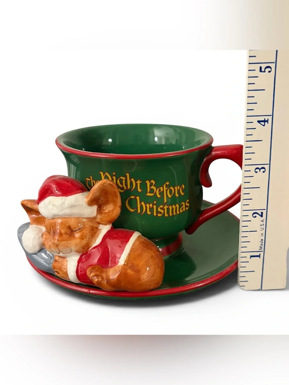 The Night Before Christmas Mouse In Santa Claus Outfit Mug & Attached Underplate